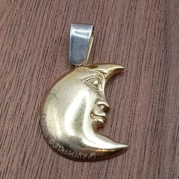 Signed Sergio Bustamante 18K over Sterling Silver Crescent Moon Pendant Mexico - Picture 2 of 7